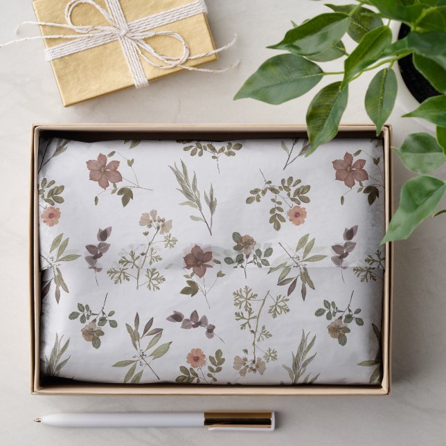 Papier Mousseline Green Burgundy Wildflower (Cadeau)