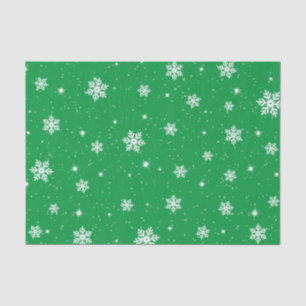 Papier Mousseline Green Christmas Stars Snowflakes Motif