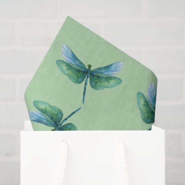 Papier Mousseline Green Dragonfly (Sac cadeau)