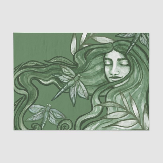 Papier Mousseline Green Dragonfly Goddess Art Dragonflies            (Recto)