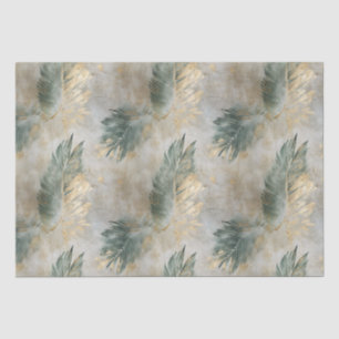 Papier Mousseline Green Glam Chic Gold White Feuilles tropicaux