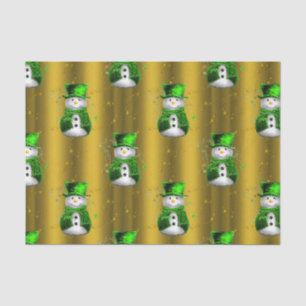 Papier Mousseline Green Snowman sur Gold Christmas