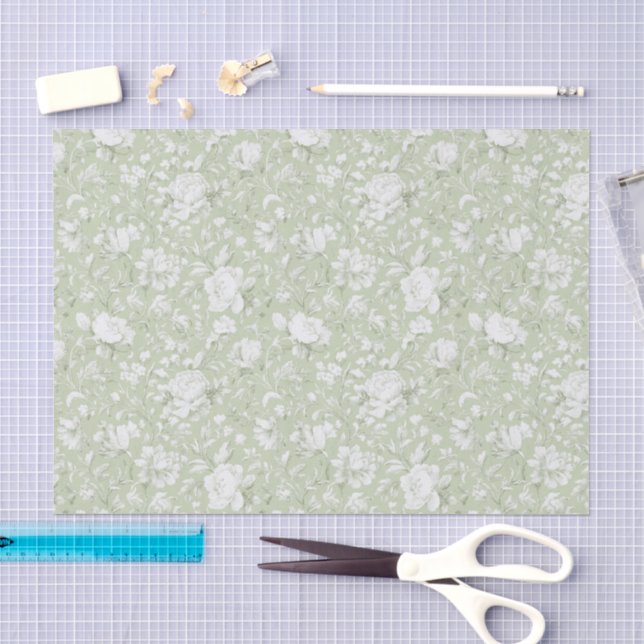 Papier Mousseline Green White Romantic Floral Bridal Shower (Artisanat)