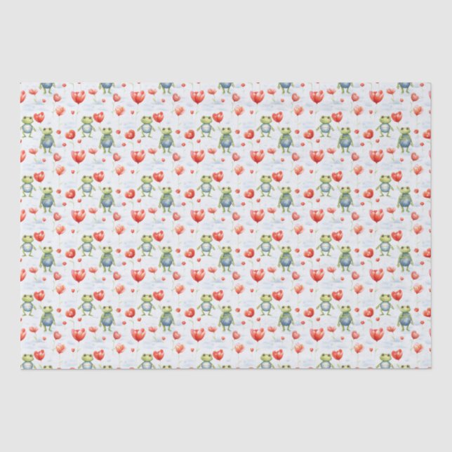 Papier Mousseline Grenouilles et fleurs rouges (Recto)