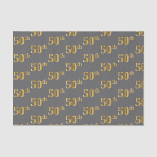 Papier Mousseline Grey, Faux Gold 50th (Cinquantième) Event Tissue P (Recto)