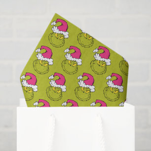 Papier Mousseline Grinch avec un chapeau de Père Noël rose