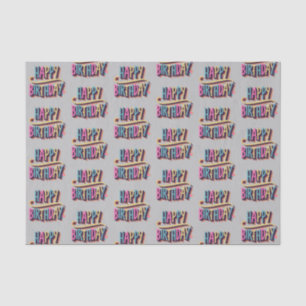 Papier Mousseline gris heureux anniversaire arc-en-ciel couleur enfa