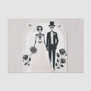 Papier Mousseline Gris pierre squelette noir gothique mariage Hallow