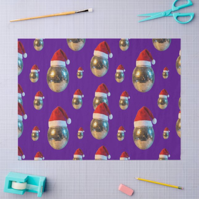 Papier Mousseline Groovy Disco Ball with Santa Hat Retro Party (Artisanat)