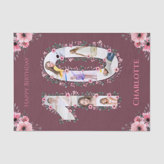 Papier Mousseline Gros 10e anniversaire fille photo Collage Fleur ro (Recto)