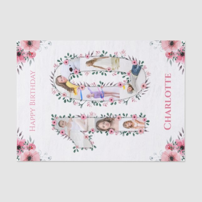 Papier Mousseline Gros 10e anniversaire fille photo Collage Fleur ro (Recto)