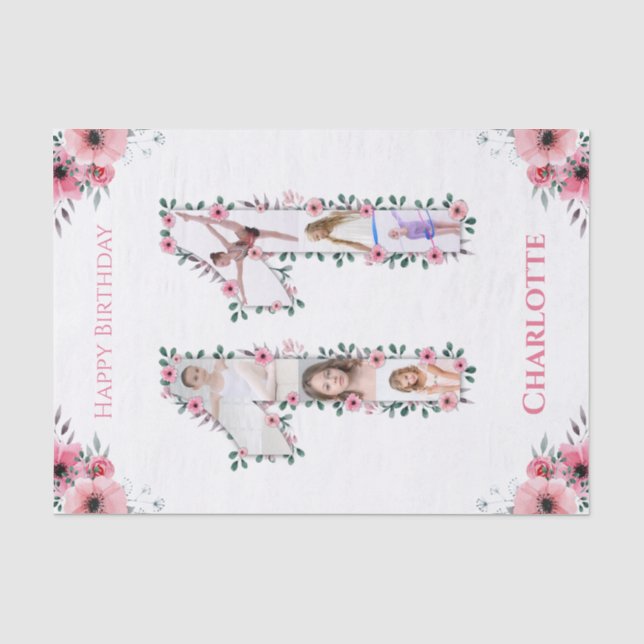 Papier Mousseline Gros 11e anniversaire fille photo Collage Fleur ro (Recto)
