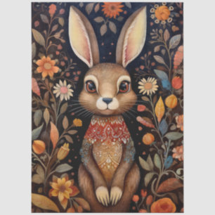 Papier Mousseline Gros lapin de forêt de bois et découpage de fleurs
