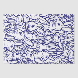 Papier Mousseline Gros Motif de lapin blanc bleu marine
