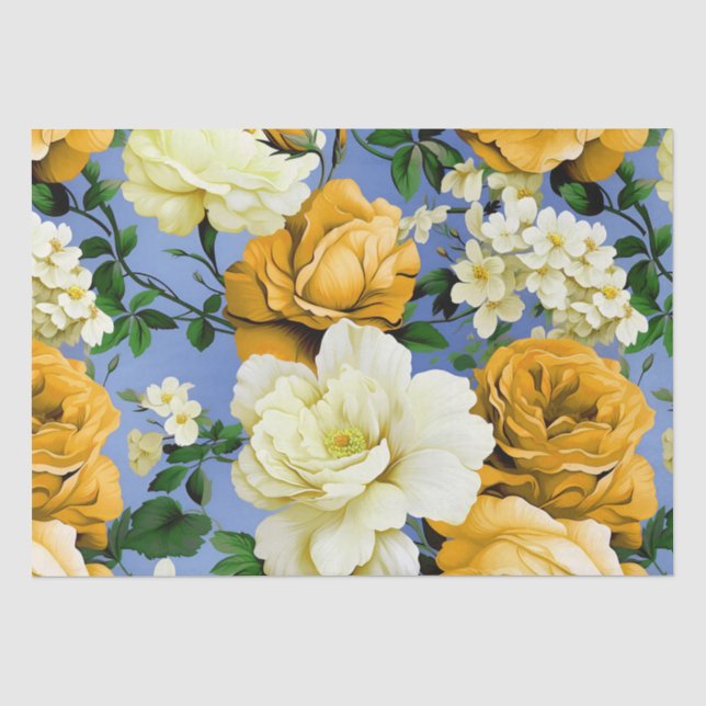 Papier Mousseline Grosse Fleur de rose jaune rétro (Recto)