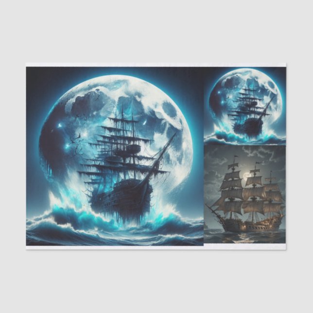 Papier Mousseline Grosse Lune de bateau pirate hantée (Recto)