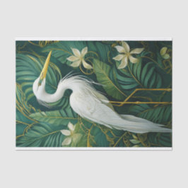 Papier Mousseline Grue blanche et Gardenias, élégante tropicale