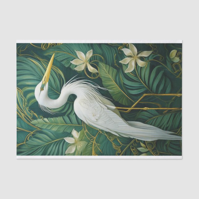 Papier Mousseline Grue blanche et Gardenias, élégante tropicale (Recto)