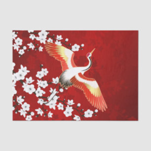 Papier Mousseline Grue japonaise Cerisier blanc Rouge