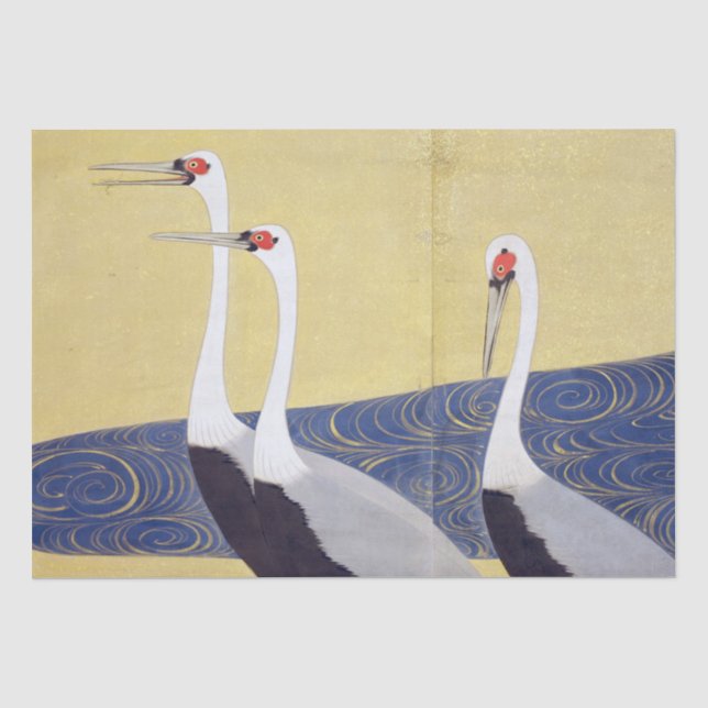 Papier Mousseline Grues japonaises (détail), Kiitsu (Recto)