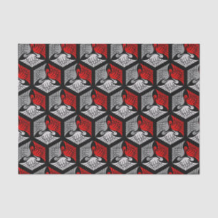 Papier Mousseline Grues japonaises, rouge, gris / gris / noir