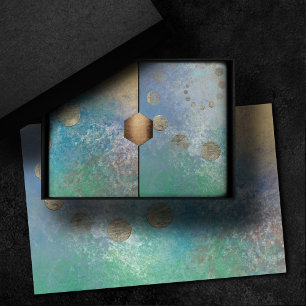 Papier Mousseline Grunge Côtière Aquarelle bleu et vert or