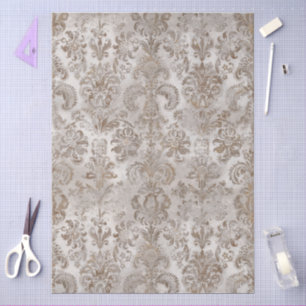 Papier Mousseline Grunge Damassé Beige Rouille Brun Ocre Crème