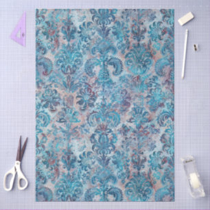 Papier Mousseline Grunge Damassé Denim Bleu Bourgogne Pêche Rose Fon
