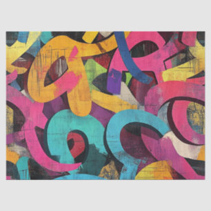 Papier Mousseline Grunge Graffiti Abstrait en Rose Jaune Bleu