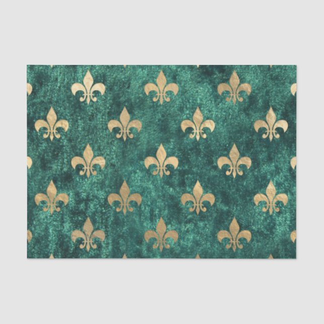 Papier Mousseline Grunge Green Velvet Fleur De Lis Mardi Gras (Recto)