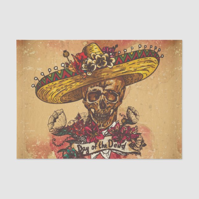 Papier Mousseline Grunge, Halloween, crâne, casquette mexicain, jour (Recto)