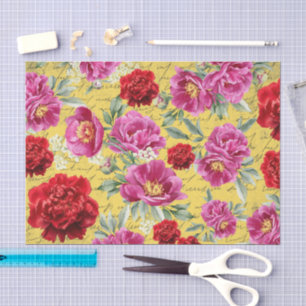 Papier Mousseline Grunge jaune Pie rose et bordeaux Découpage