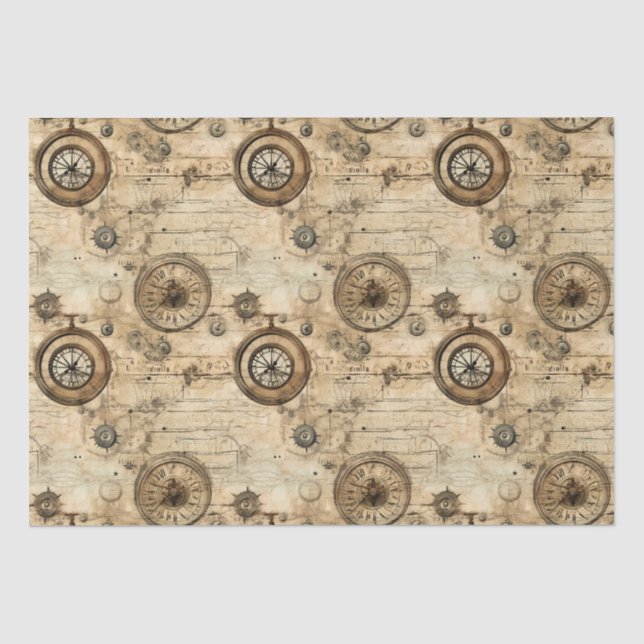 Papier Mousseline Grunge Rustic Steampunk Horloge (9) (Recto)