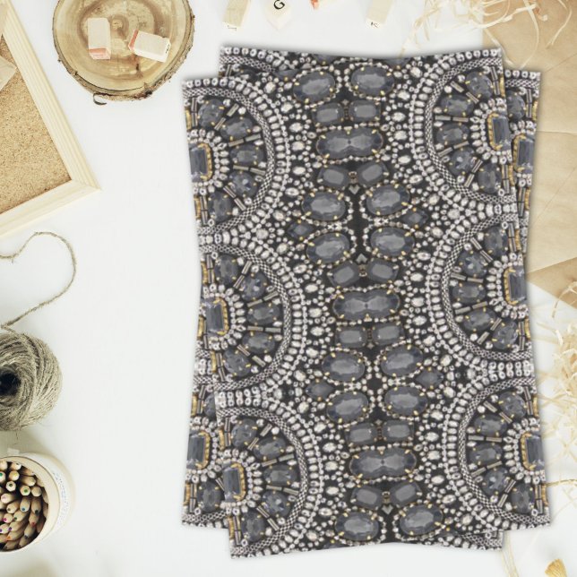 Papier Mousseline grunge steampunk art déco noir argent bohème (grunge steampunk art deco black silver bohemian tissue paper)