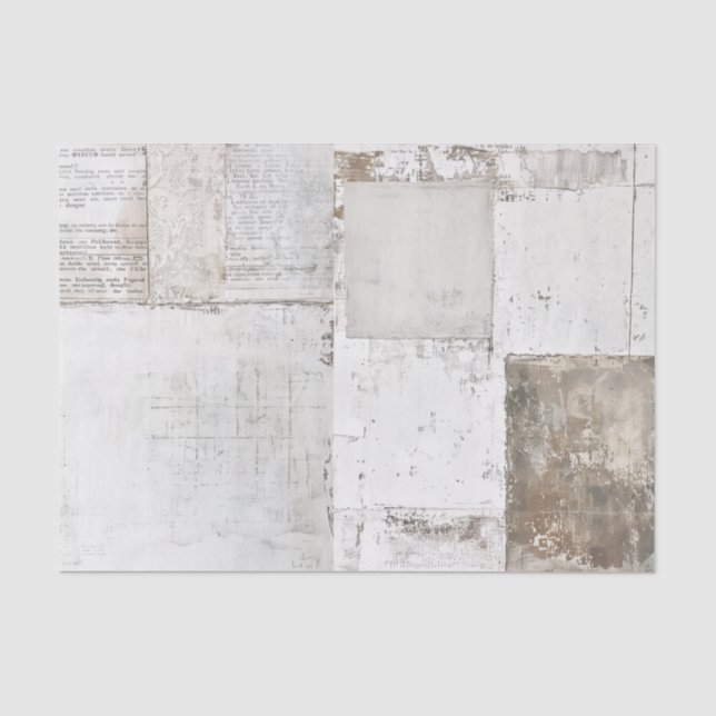 Papier Mousseline Grungy White Painted Ephemera Newsprint Collage (Recto)