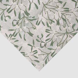 Papier Mousseline Gui de Noël vert et blanc botanique 