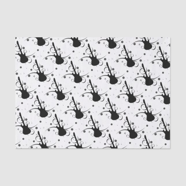 Papier Mousseline Guitare électrique noire avec motif floral (Recto)