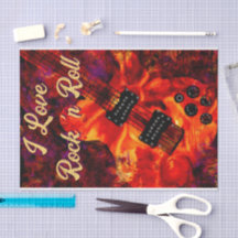 Guitare électrique Red Black Rock n Roll Decoupage