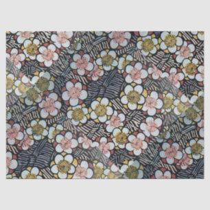 PAPIER MOUSSELINE HAIKU/ FLEURS DE PRINTEMPS JAUNE ROSE BLANC NOIR