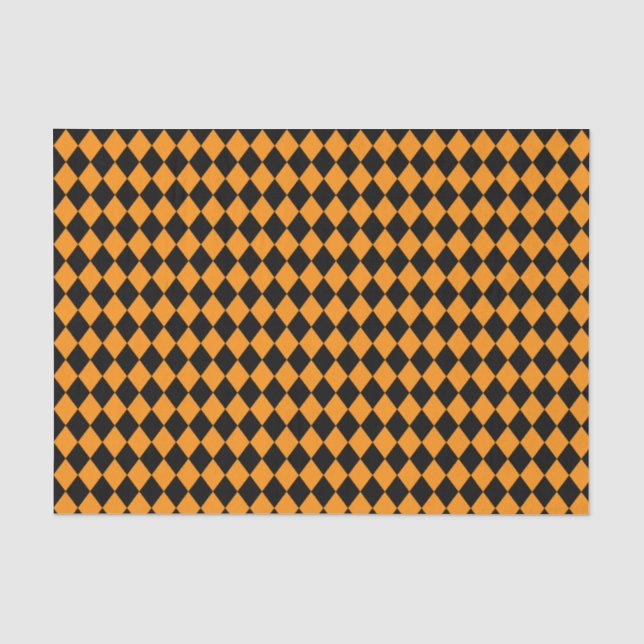 Papier Mousseline Halloween à damiers orange et noir motif (Recto)
