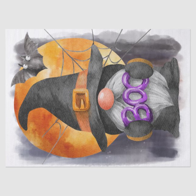 Papier Mousseline Halloween Aquarelle Boo Gnome (Recto)