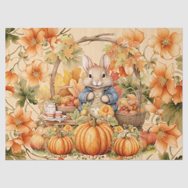 Papier Mousseline Halloween Aquarelle Bunny & Citrouille Découpage (Recto)