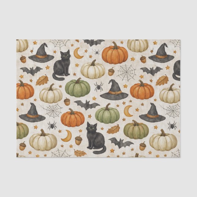 Papier Mousseline Halloween Black Cat Pumpkins (Recto)