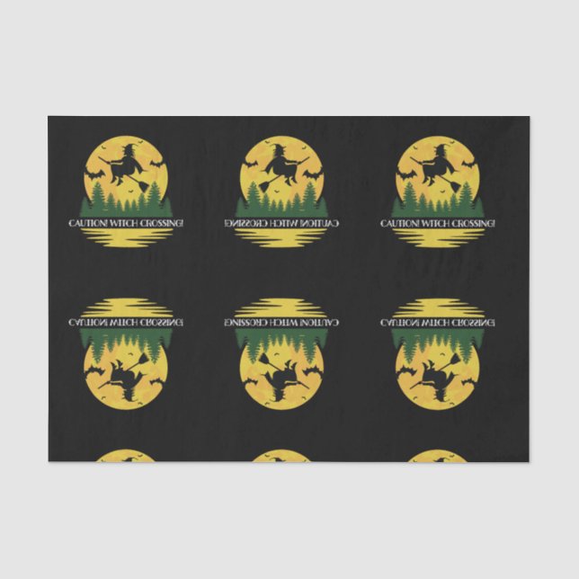 Papier Mousseline Halloween Caution Sorcière Traversée Flying Brooms (Recto)