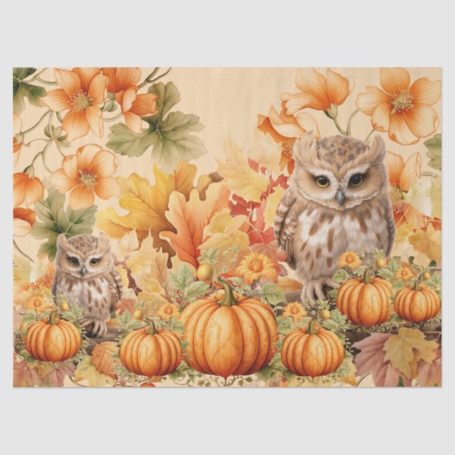 Papier Mousseline Halloween Chouettes d'aquarelle et découpage Citro (Recto)