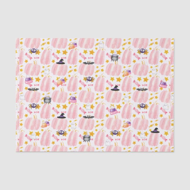 Papier Mousseline Halloween Citrouille rose (Recto)