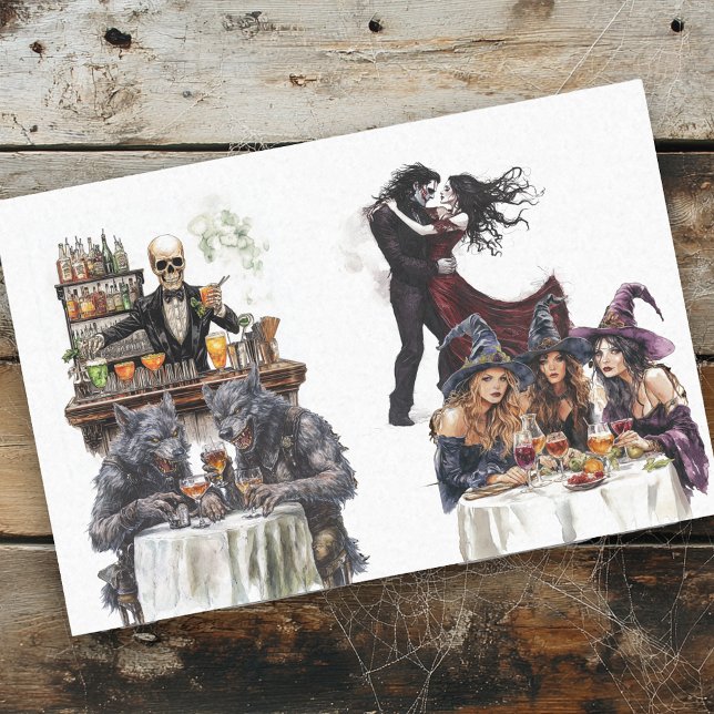Papier Mousseline Halloween Cocktail partie sorcières Aquarelle (Créateur téléchargé)