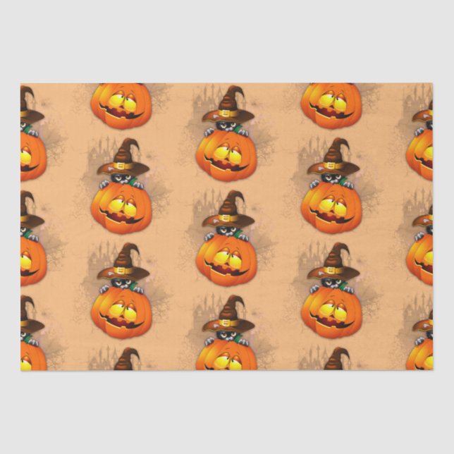 Papier Mousseline Halloween Cute Kitty Witch et ami Citrouille (Recto)