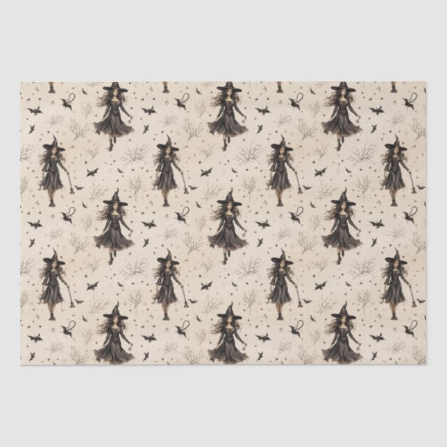 Papier Mousseline Halloween des chauves-souris sorcières enchanteres (Recto)
