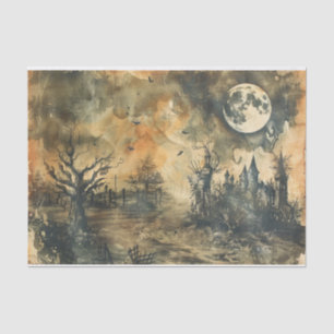 Papier Mousseline Halloween Eerie Pleine lune Forêt Hantée Mansion